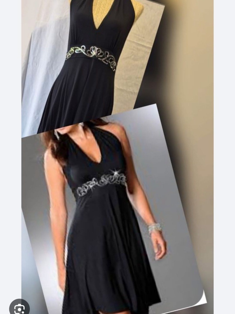 VENUS Black Halter Dress with Embellished Empire Band